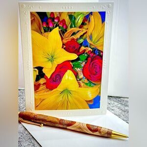Fine Art Photography greeting card brilliant red yellow bouquet